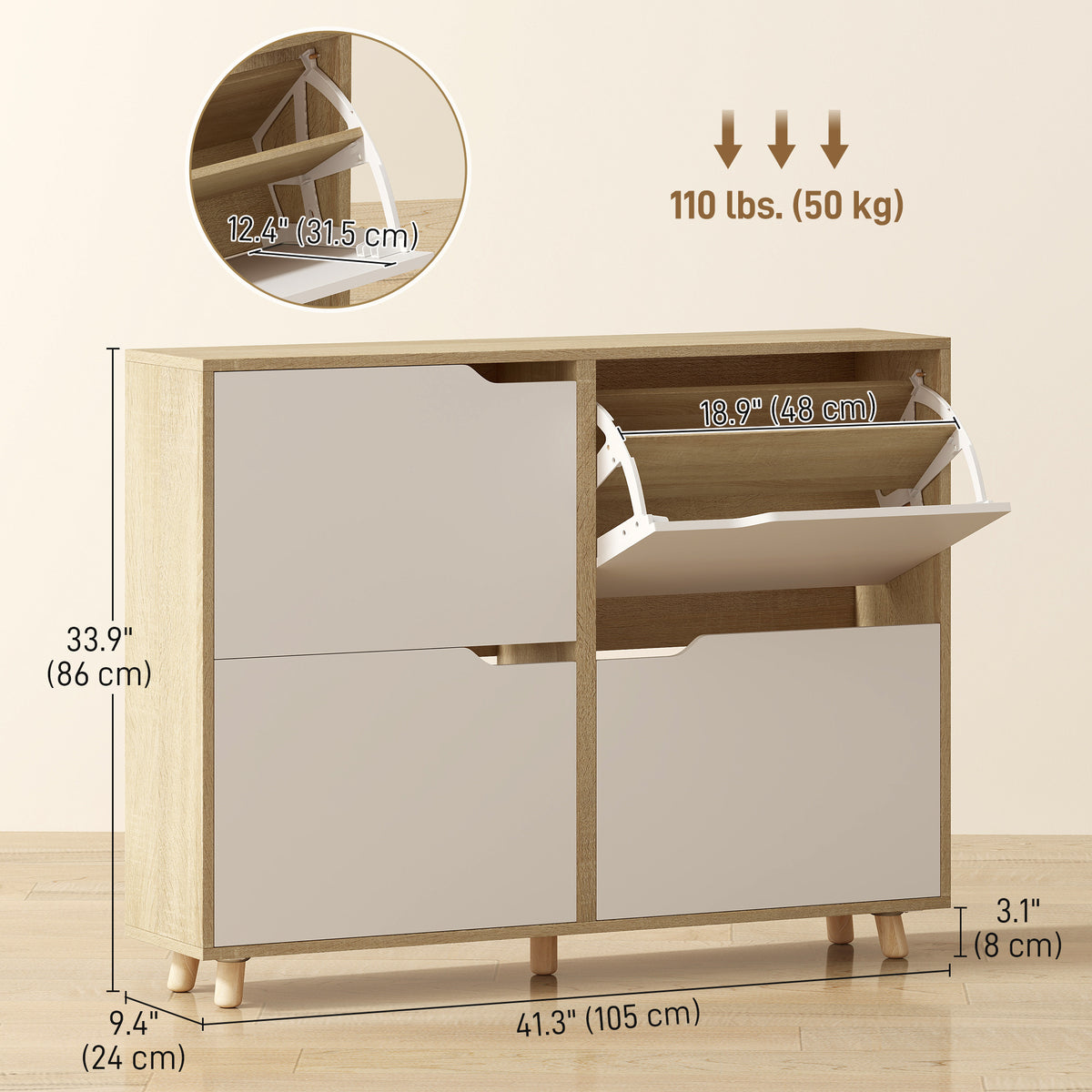 Meuble à chaussures étroit avec tiroirs basculants