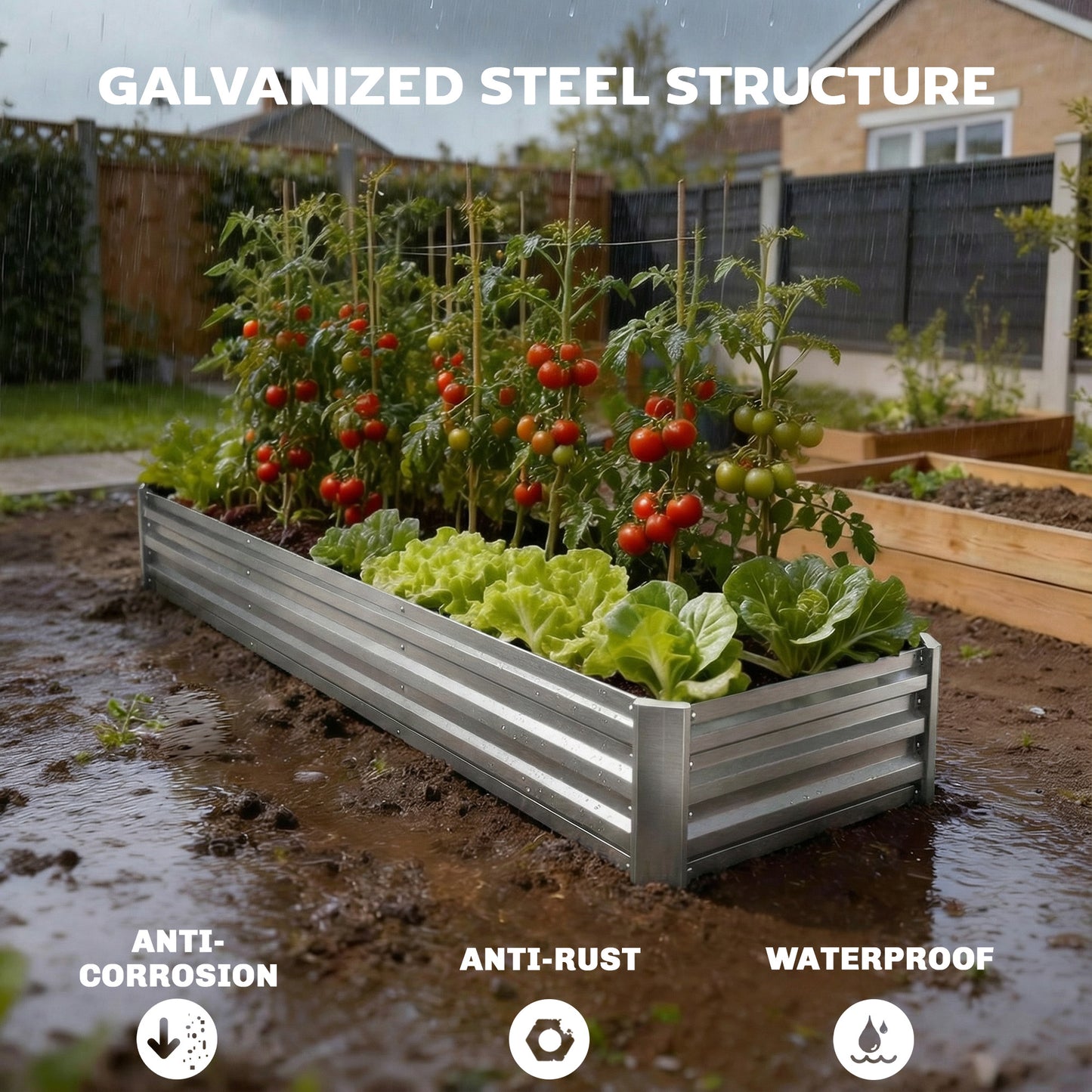 Bac surélevé galvanisé 8'x2'x1' pour jardin