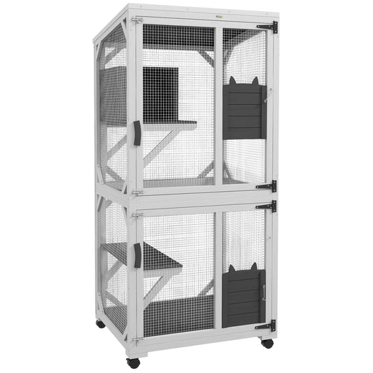 Enclos Extérieur pour Chat Aosom avec Roues et Plateformes