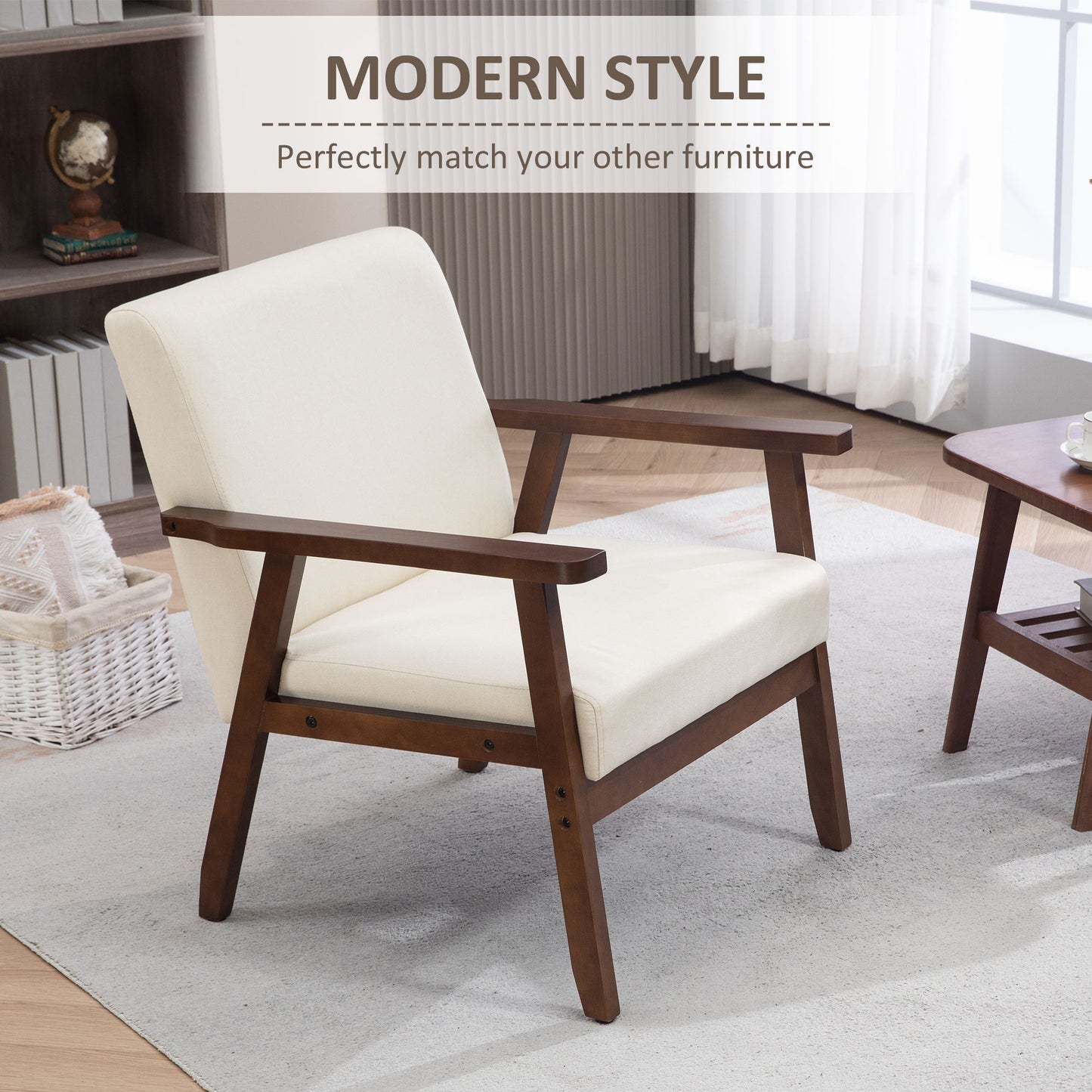 Fauteuil d'accent rembourré avec accoudoirs en bois