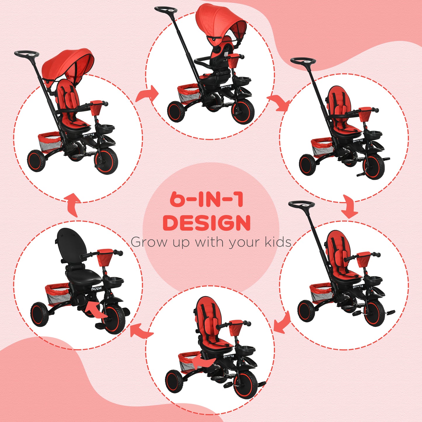 Tricycle évolutif 6-en-1 convertible poussette vélo enfant