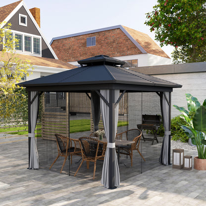 Gazébo toit rigide 3x3,7m double niveau moustiquaire