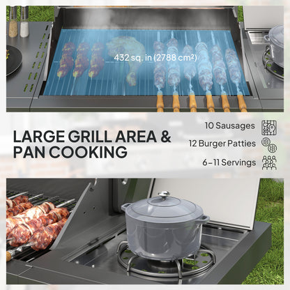 Barbecue à gaz propane 5 brûleurs portable avec réchaud latéral