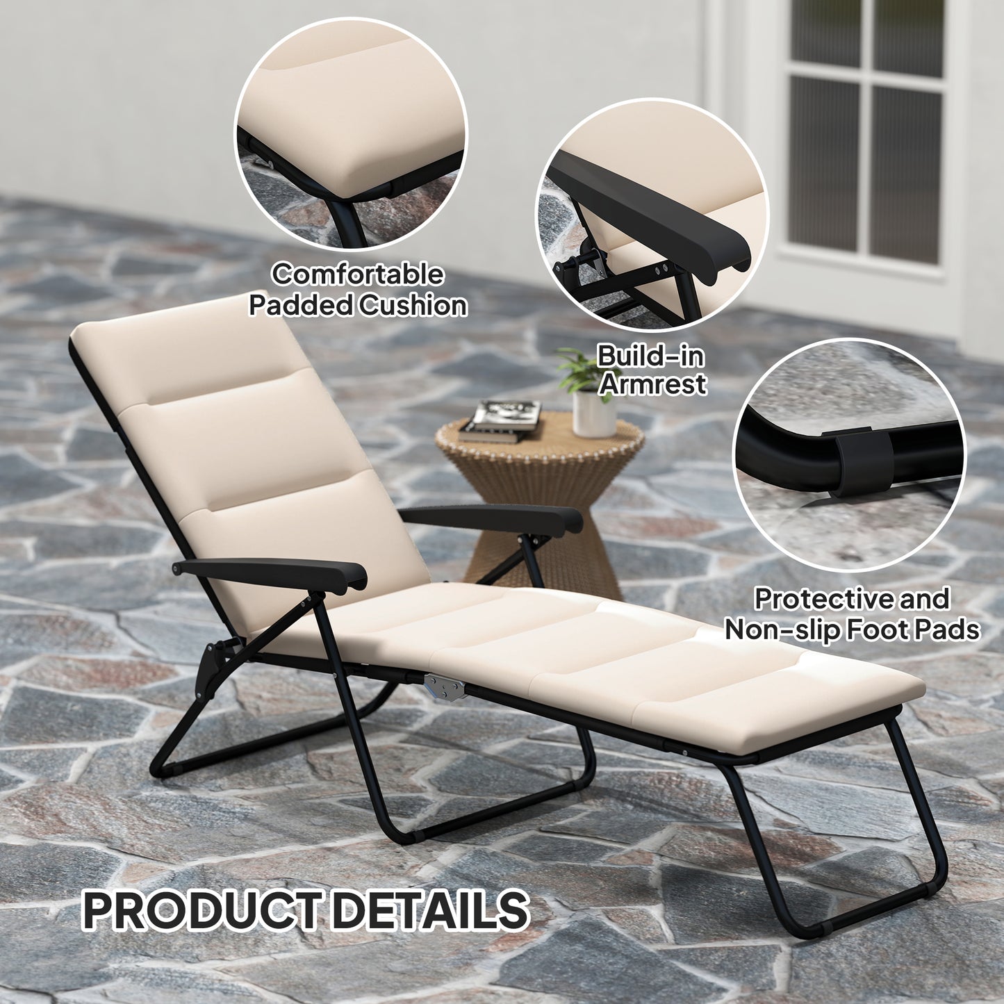 Chaise longue pliante à dossier réglable 6 positions