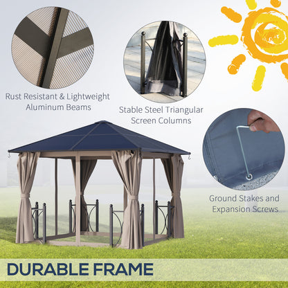 Gazebo rigide aluminium avec toiture PC et moustiquaire
