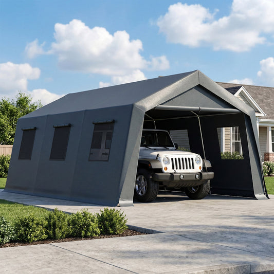 Abri automobile 6 x 4 m porte roulante fenêtres