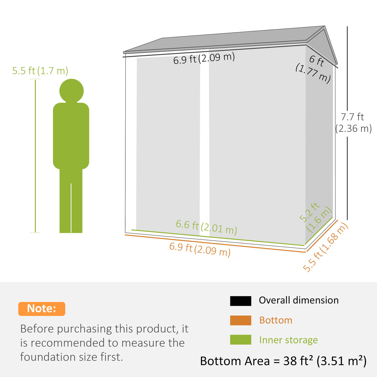 Remise de rangement métallique 7' x 6' haute