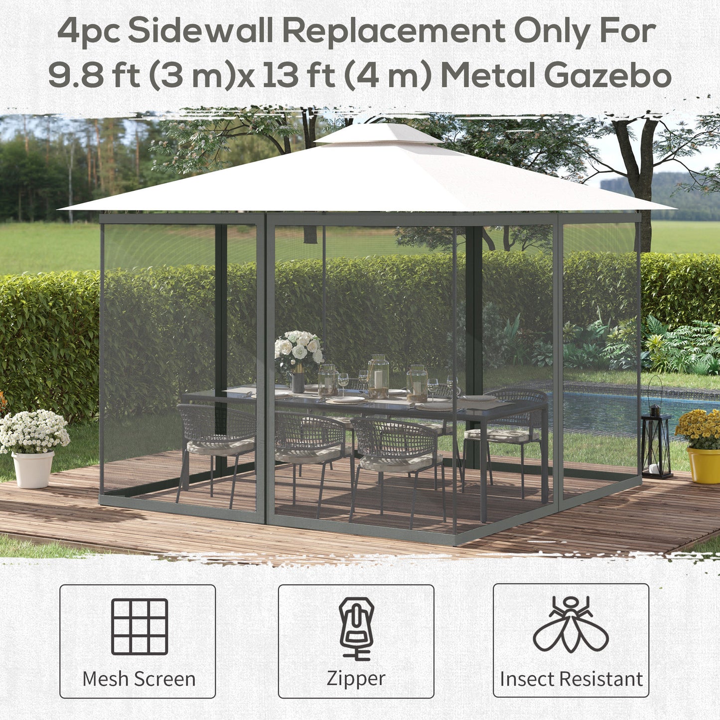 Moustiquaire de remplacement pour gazebo 10' x 13'