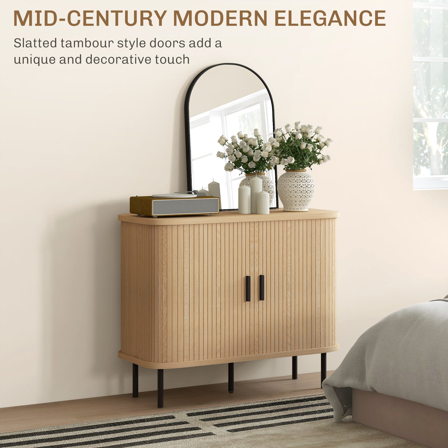 Buffet bahut nordique portes lamelles pieds métalliques