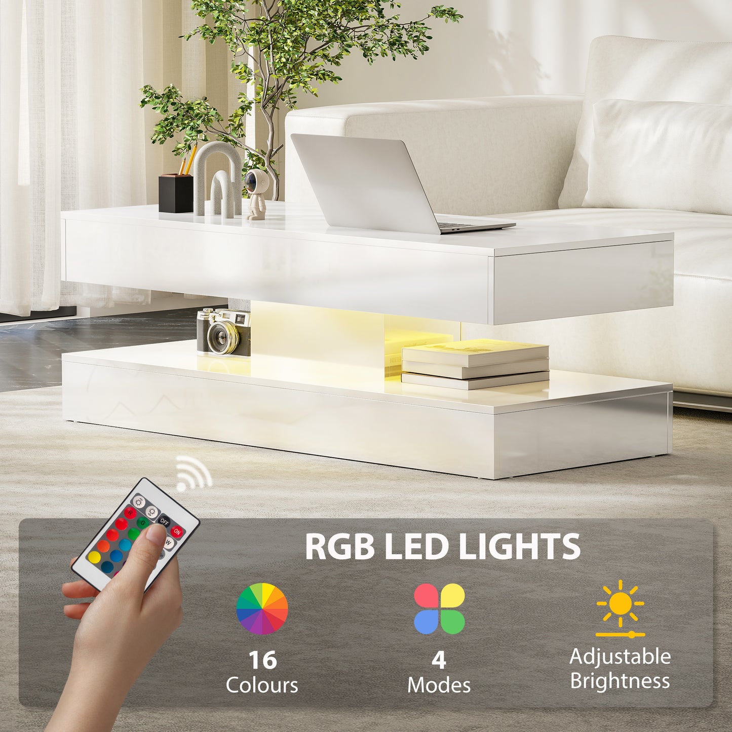 Table basse avec éclairage LED RGB ajustable