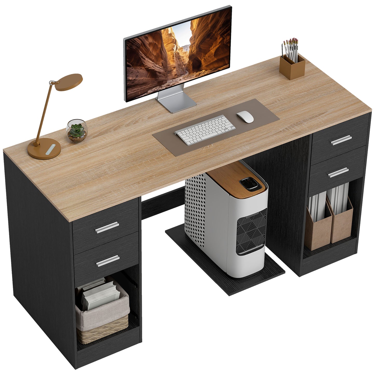 Bureau informatique avec 4 tiroirs et tablette mobile