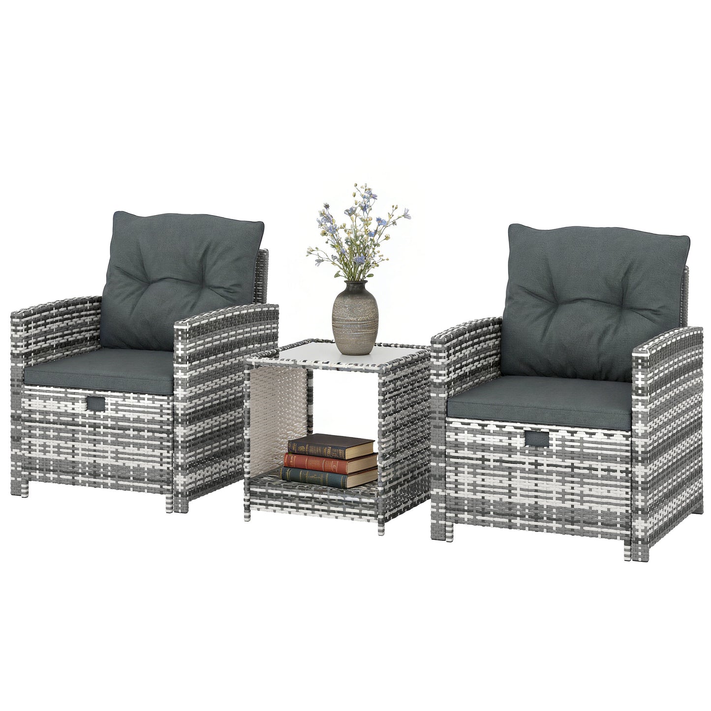 Outsunny 5-Piece Rattan Patio Set - Chairs + Ottomans + Glass Table