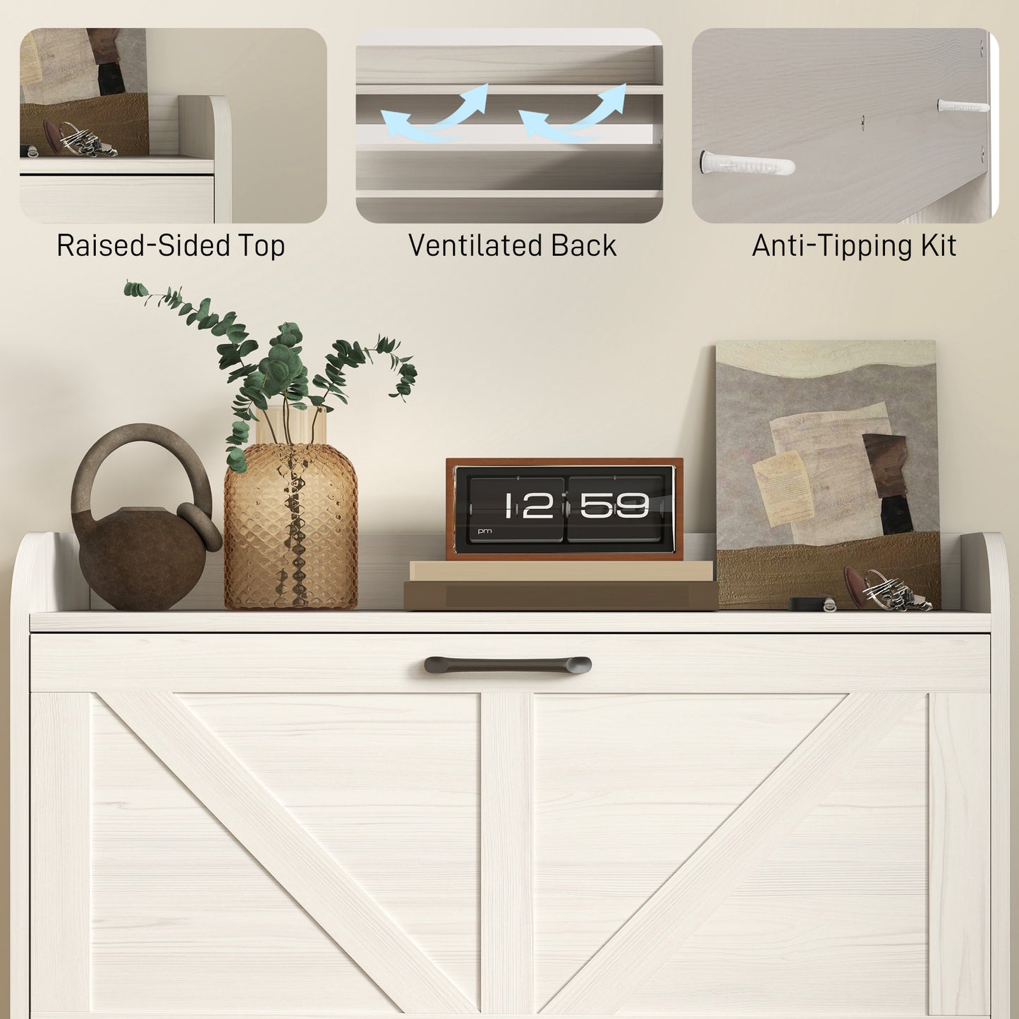 Armoire à chaussures étroite style fermette 2 tiroirs
