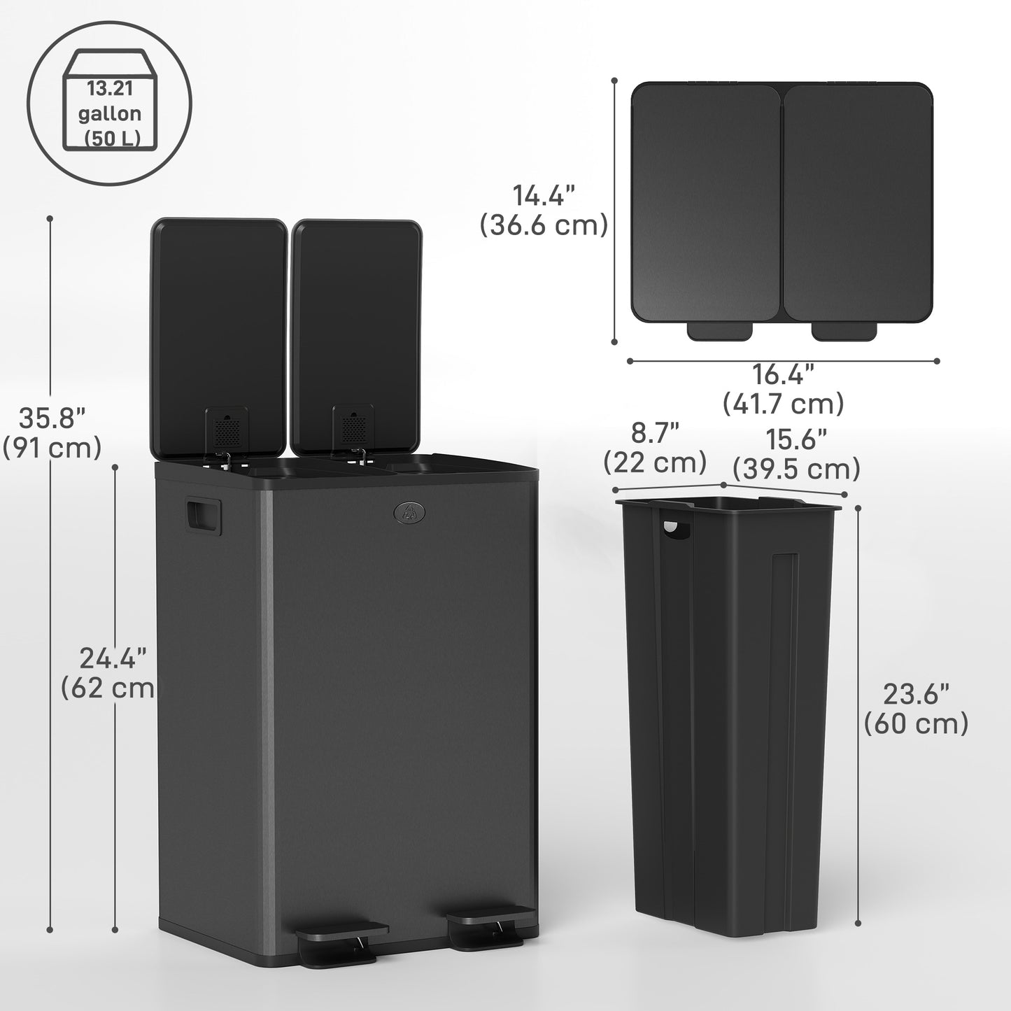 Poubelle double à pédale 2 x 28 litres