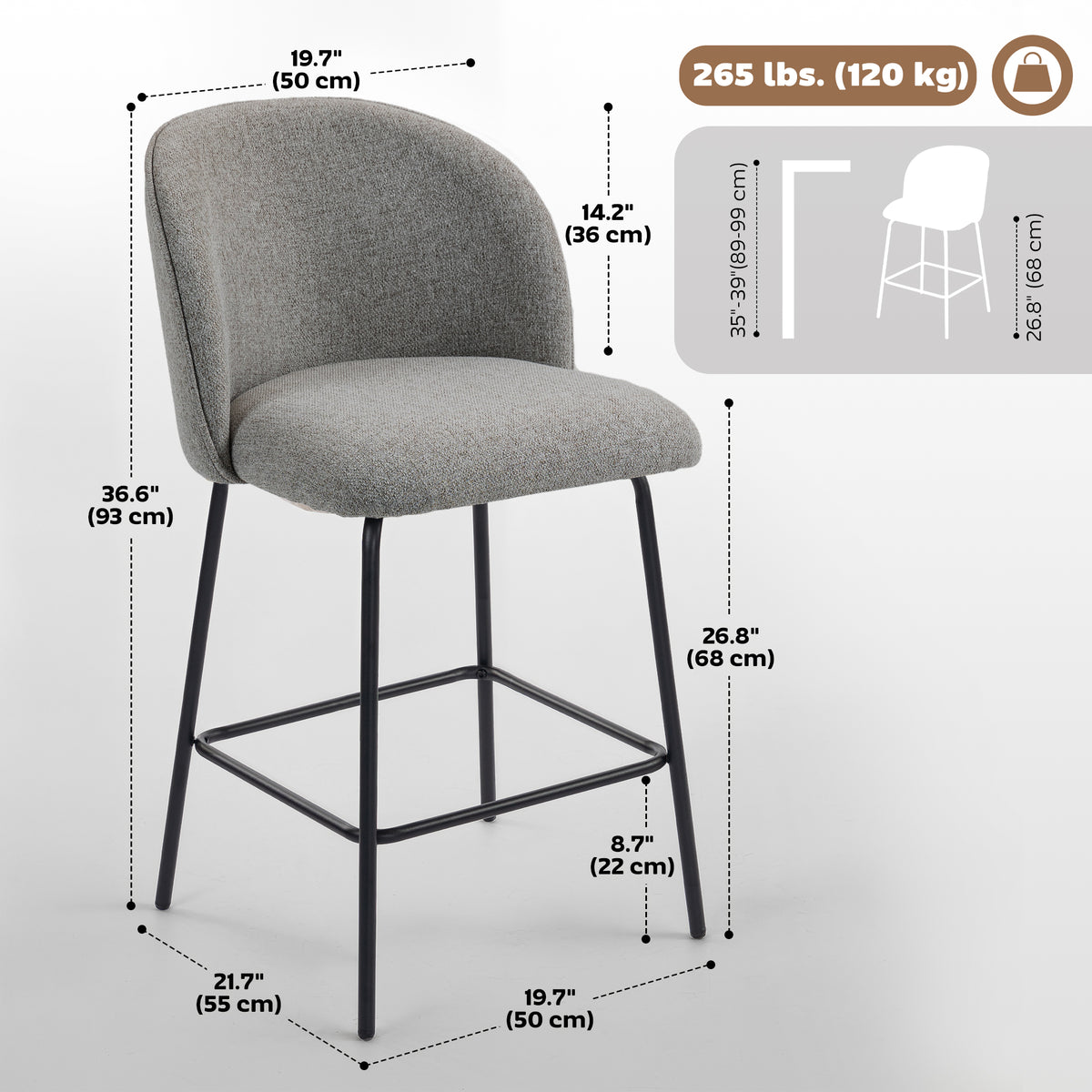 Ensemble 2 Chaises Bar Hauteur Comptoir Dossier