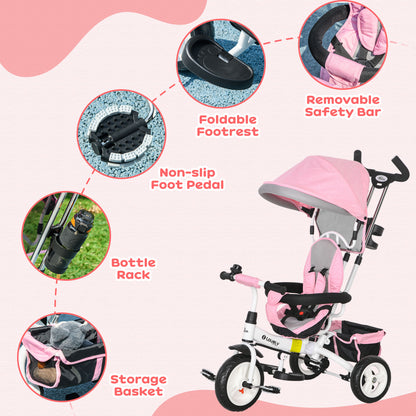 Tricycle 6-en-1 pour tout-petits avec panier et harnais