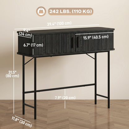 Console mi-siècle avec portes tambour et rangement