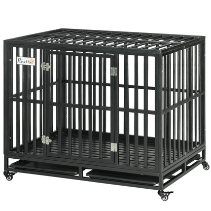 Cage pour chien en acier robuste 104 cm avec roulettes