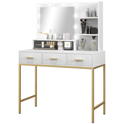 Coiffeuse illuminée avec miroir LED et 3 tiroirs