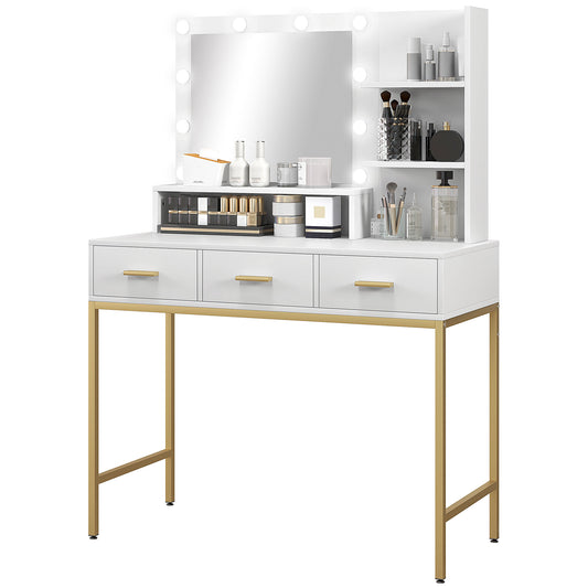 Coiffeuse illuminée avec miroir LED et 3 tiroirs