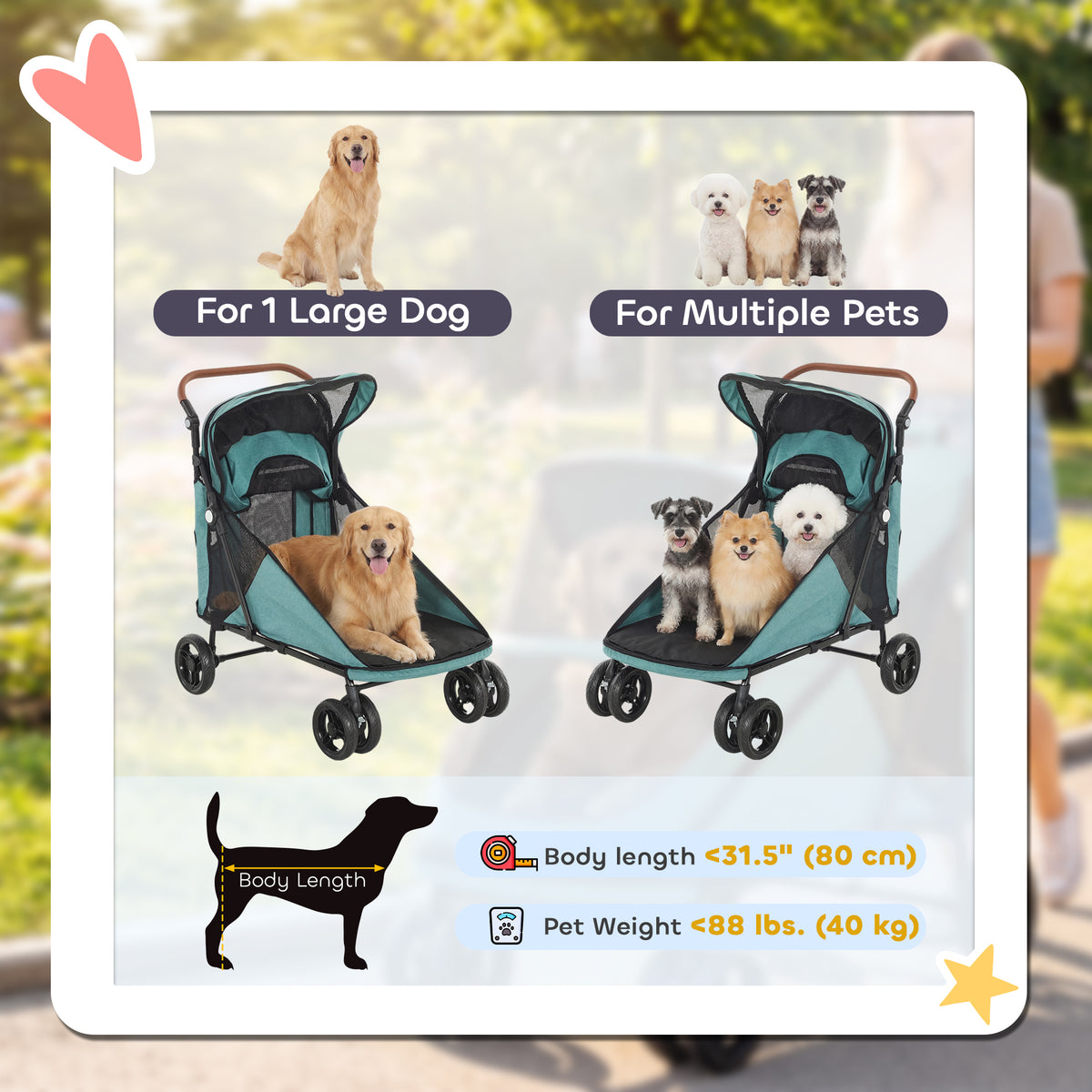Poussette pour chien pliable avec suspension