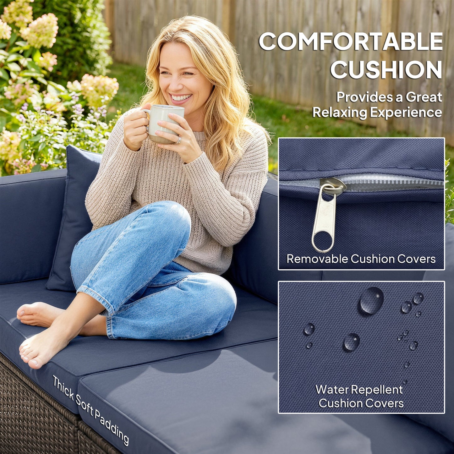 Ensemble de meubles de patio 7 pièces rotin modulaire