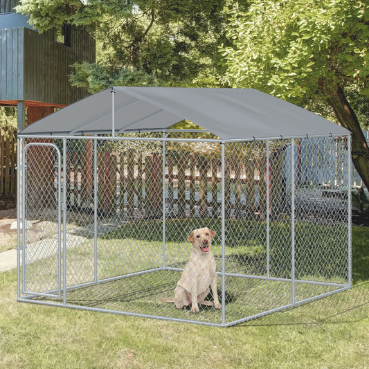 Enclos extérieur pour chien avec toit et grillage