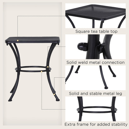 Table d'appoint de patio carrée en métal avec plateau en treillis