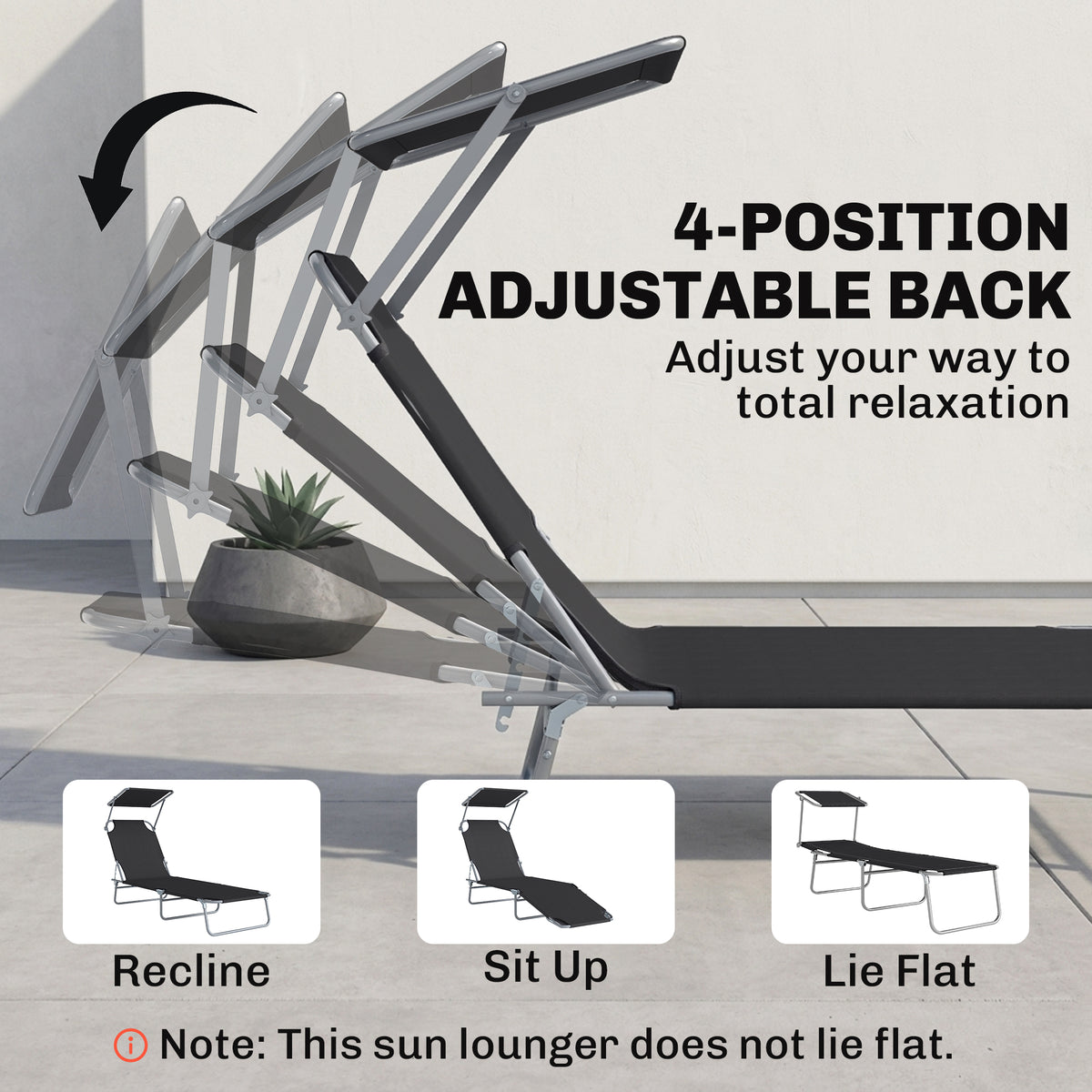 Chaise longue pliante avec auvent réglable
