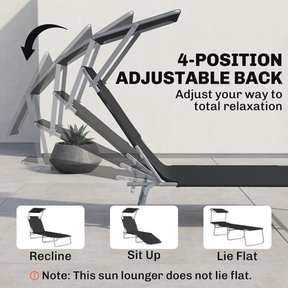 Chaise longue pliante avec auvent réglable