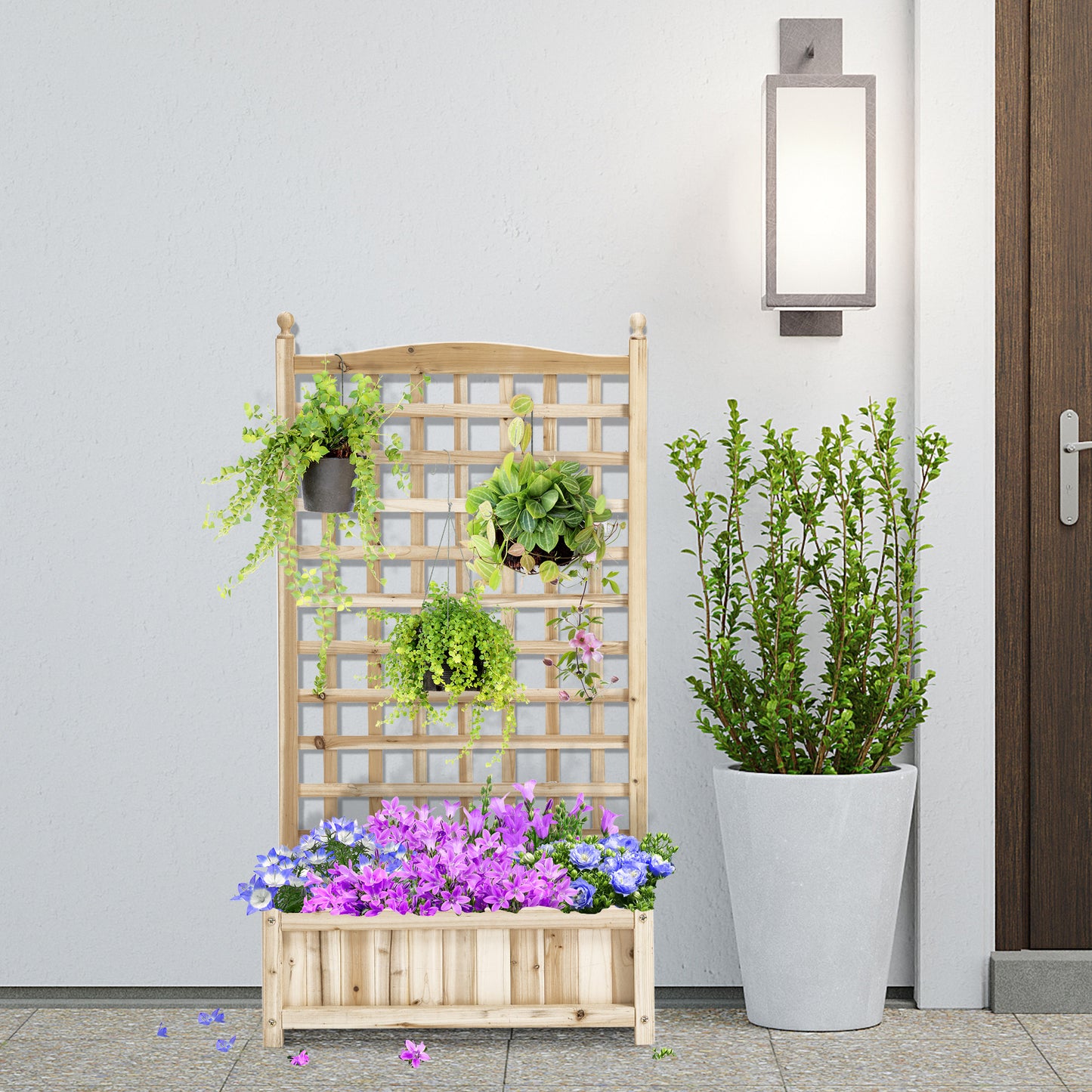 Jardinière surélevée avec treillis bois naturel
