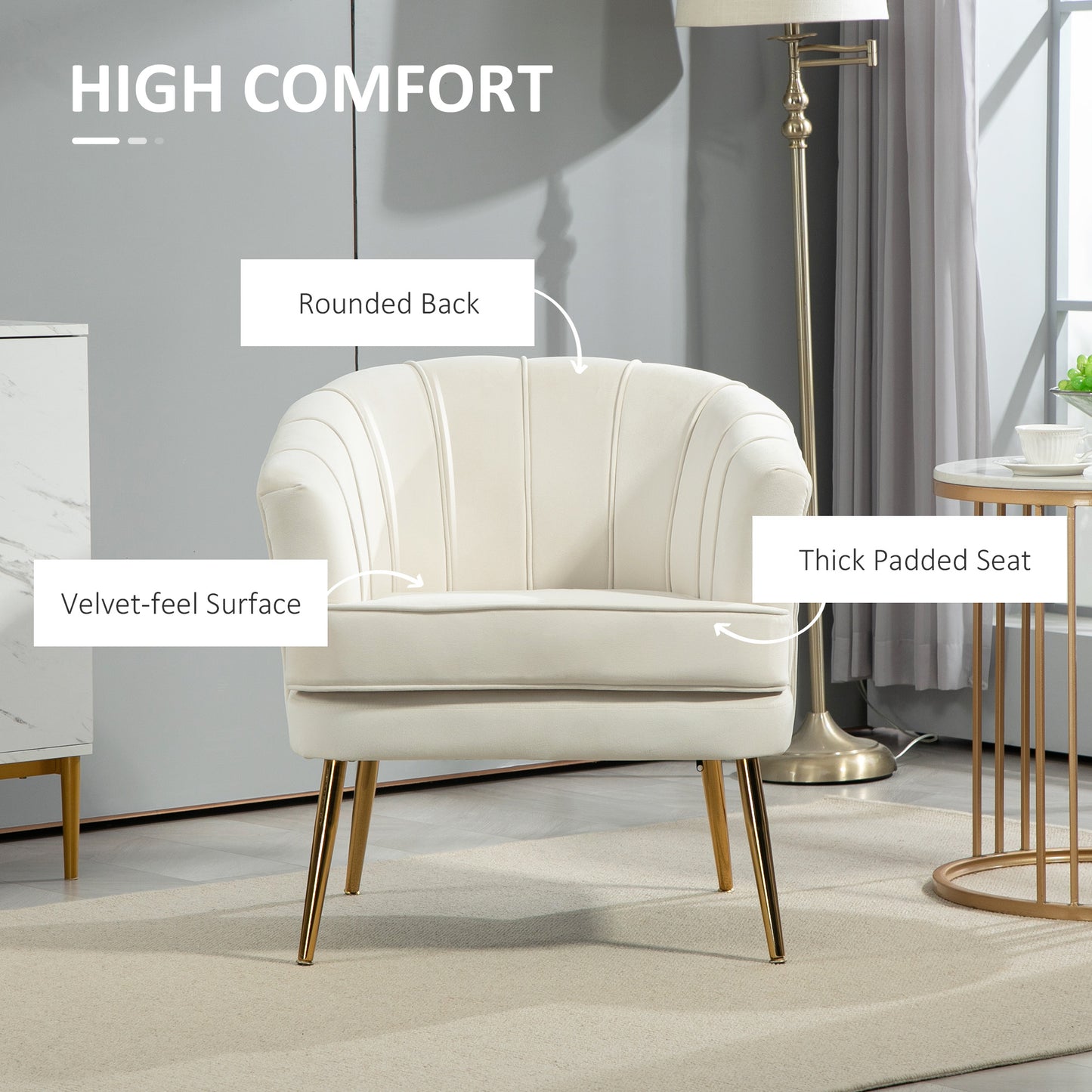 Fauteuil d'accent moderne avec pieds dorés en métal