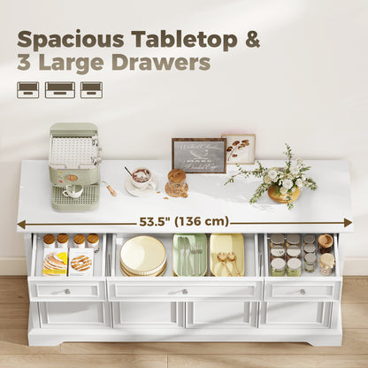 Buffet bahut portes soft-close 3 tiroirs 137 cm