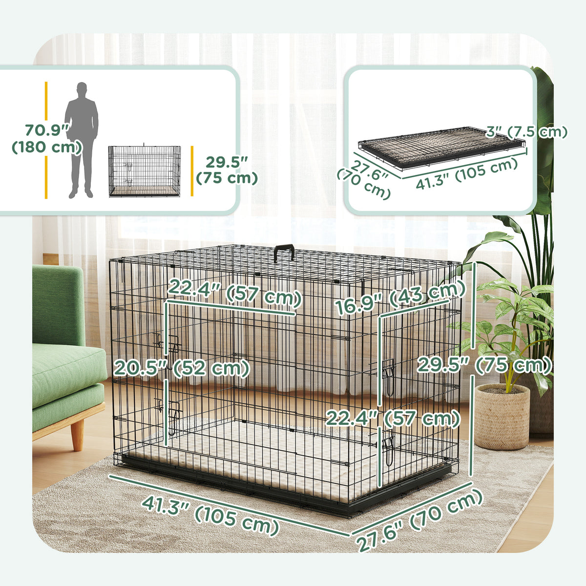Cage pour chien pliante en métal avec coussin