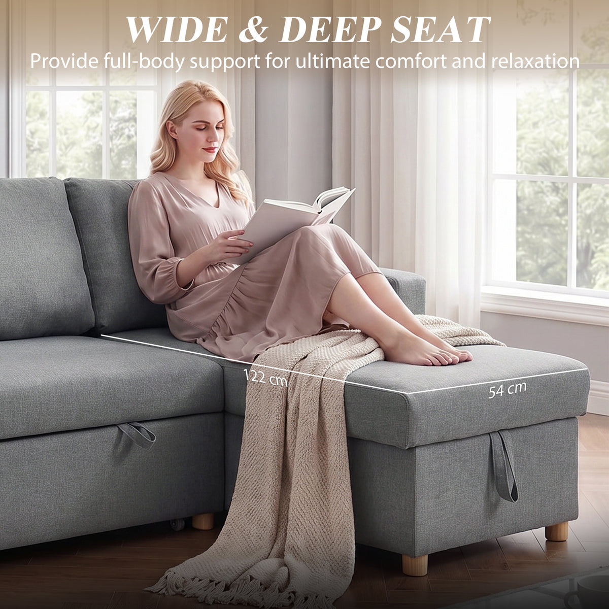 Canapé-lit 83 po convertible chaise réversible rangement