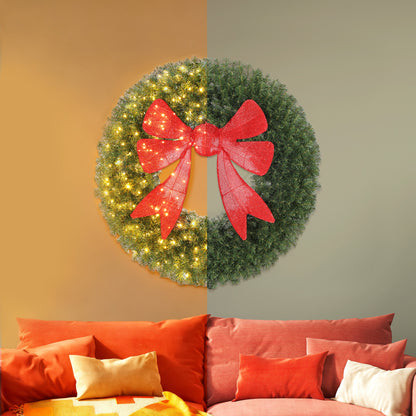 Couronne de Noël illuminée nœud 3D 91 cm