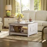 Table basse carrée style campagnard 2 niveaux 80 x 80 cm