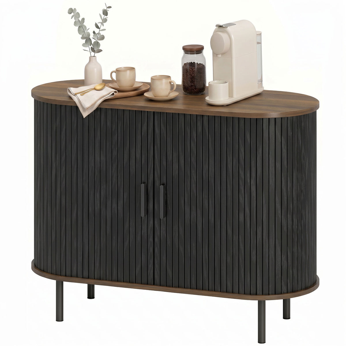Buffet bas portes tambour coulissantes rangement ajustable