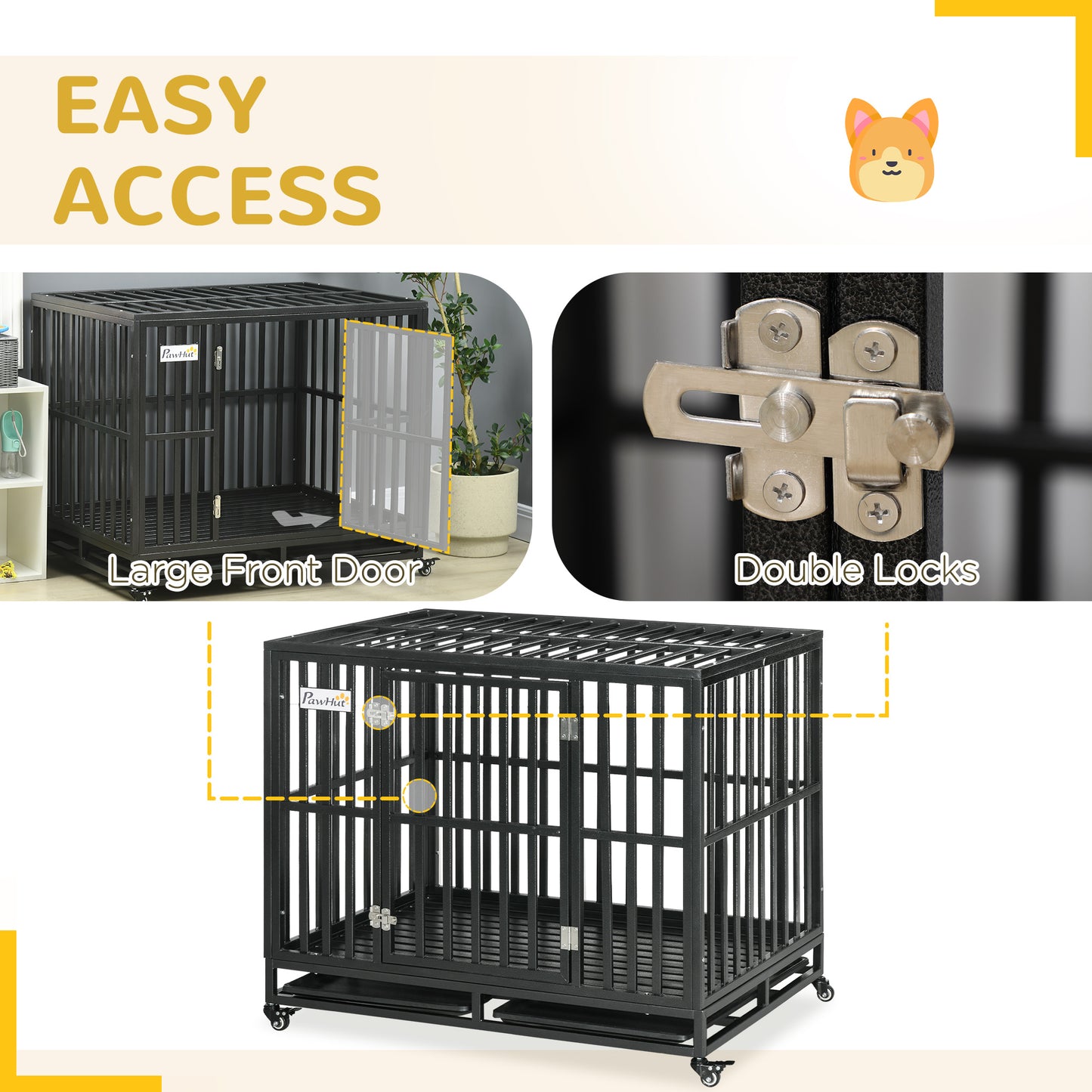 Cage pour chien en acier robuste 104 cm avec roulettes
