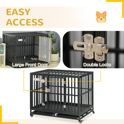 Cage pour chien en acier robuste 104 cm avec roulettes
