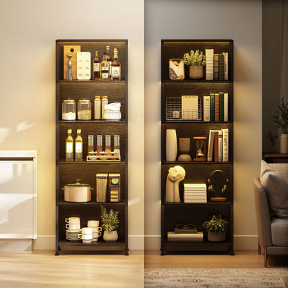 Bibliothèque autoportante 5 tablettes avec lumières LED