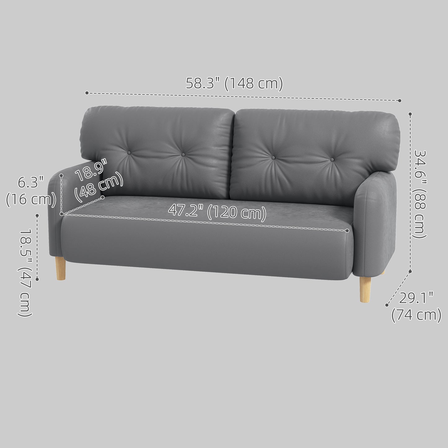 Canapé 2 places moderne en microfibre 148 cm