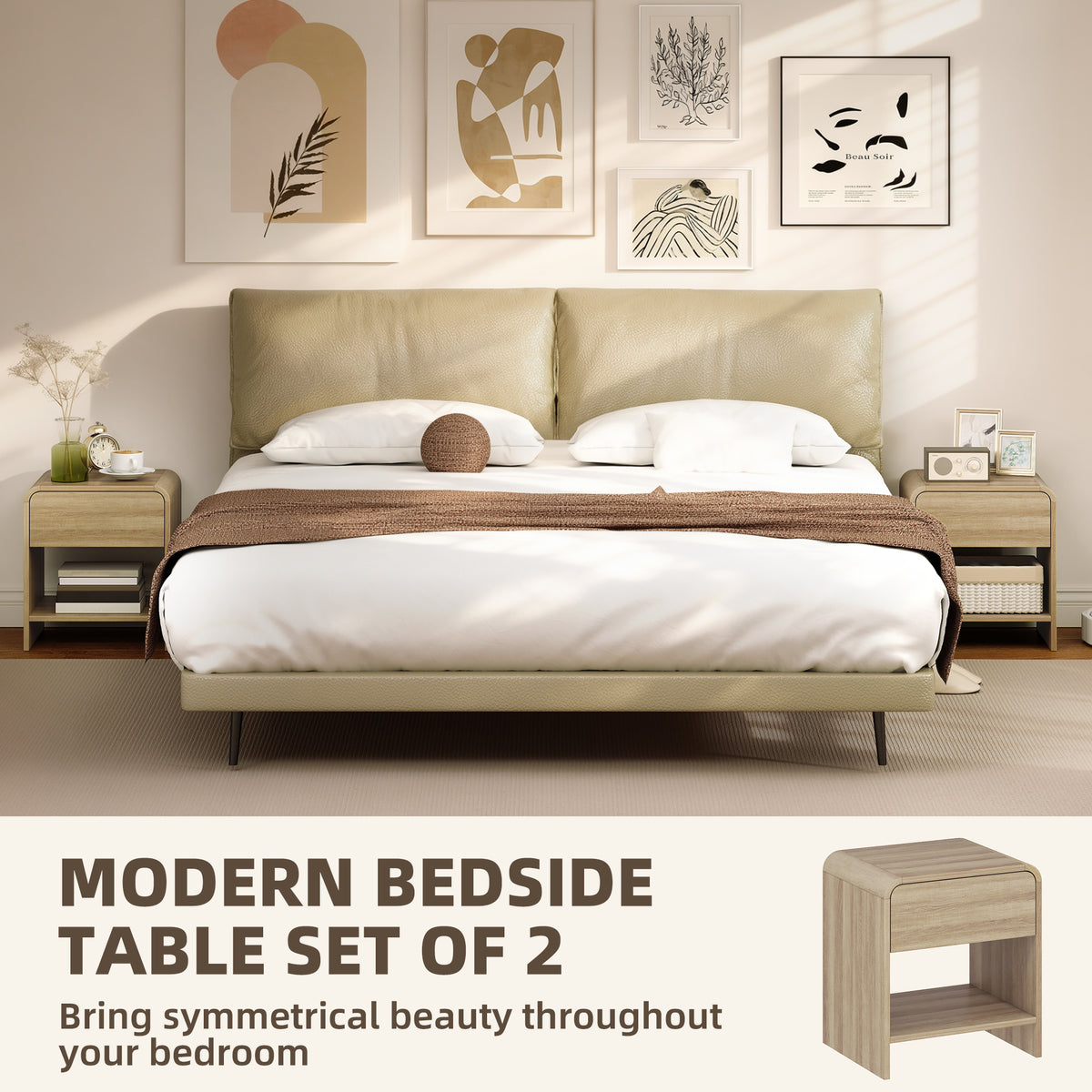 Ensemble de 2 Tables de Nuit Modernes Bois Naturel