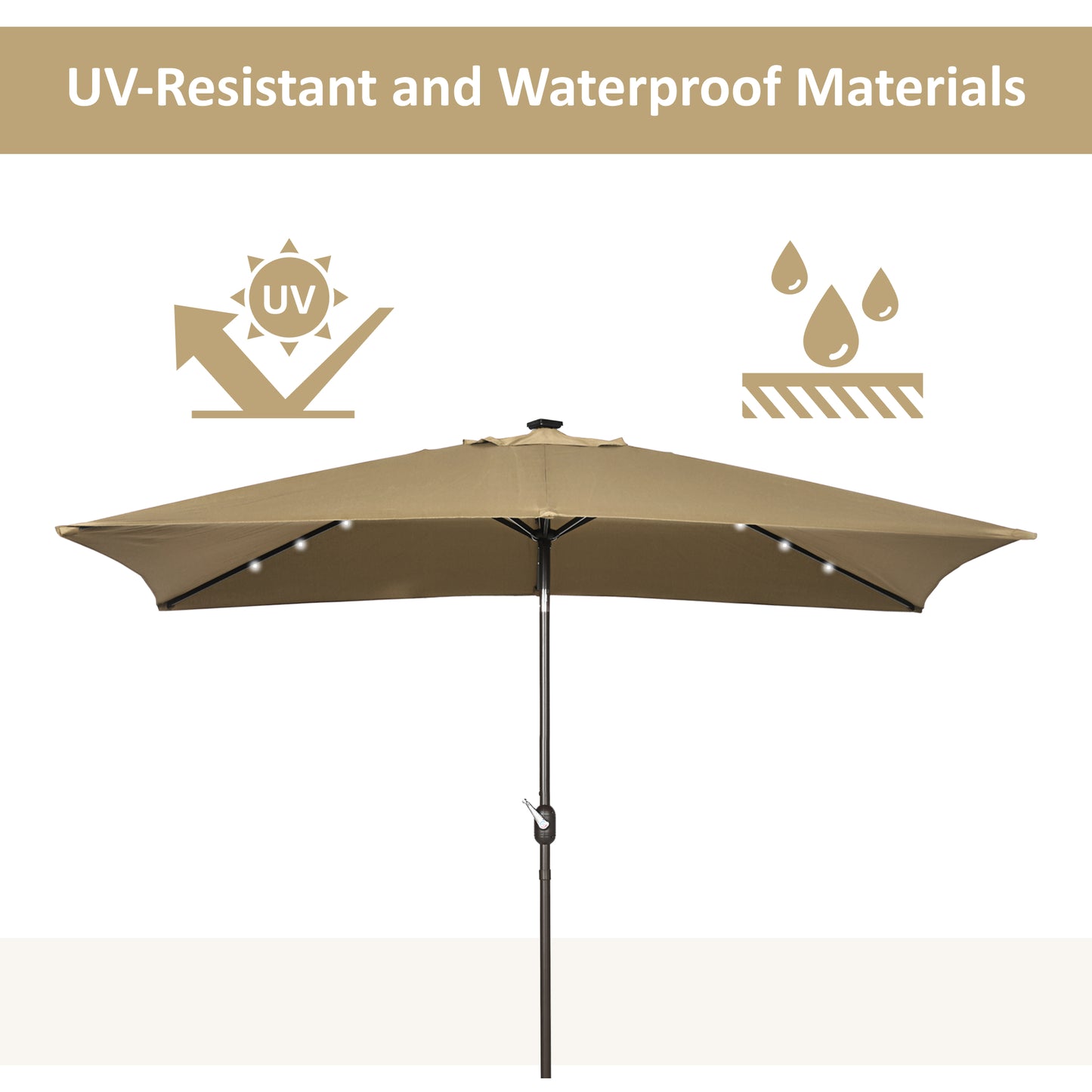 Parasol de patio rectangulaire avec éclairage DEL solaire 195x295cm
