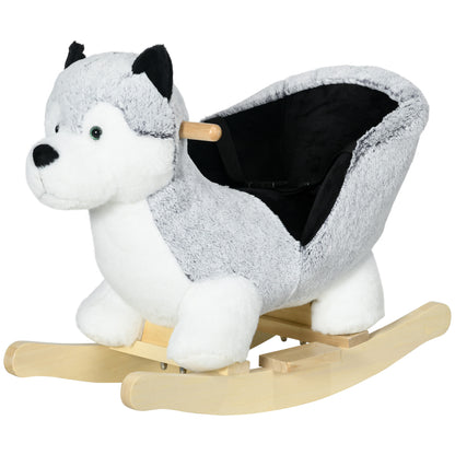 Cheval à bascule en peluche husky avec sons