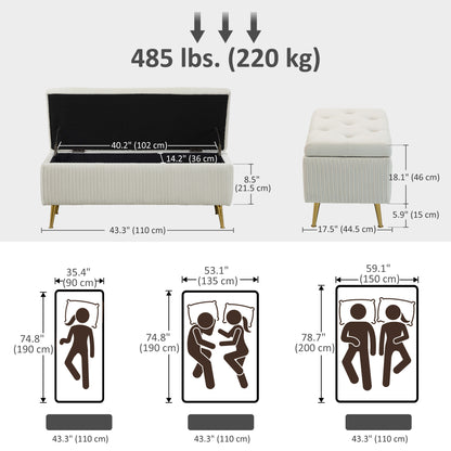Banc coffre rembourré avec pieds dorés 109 cm