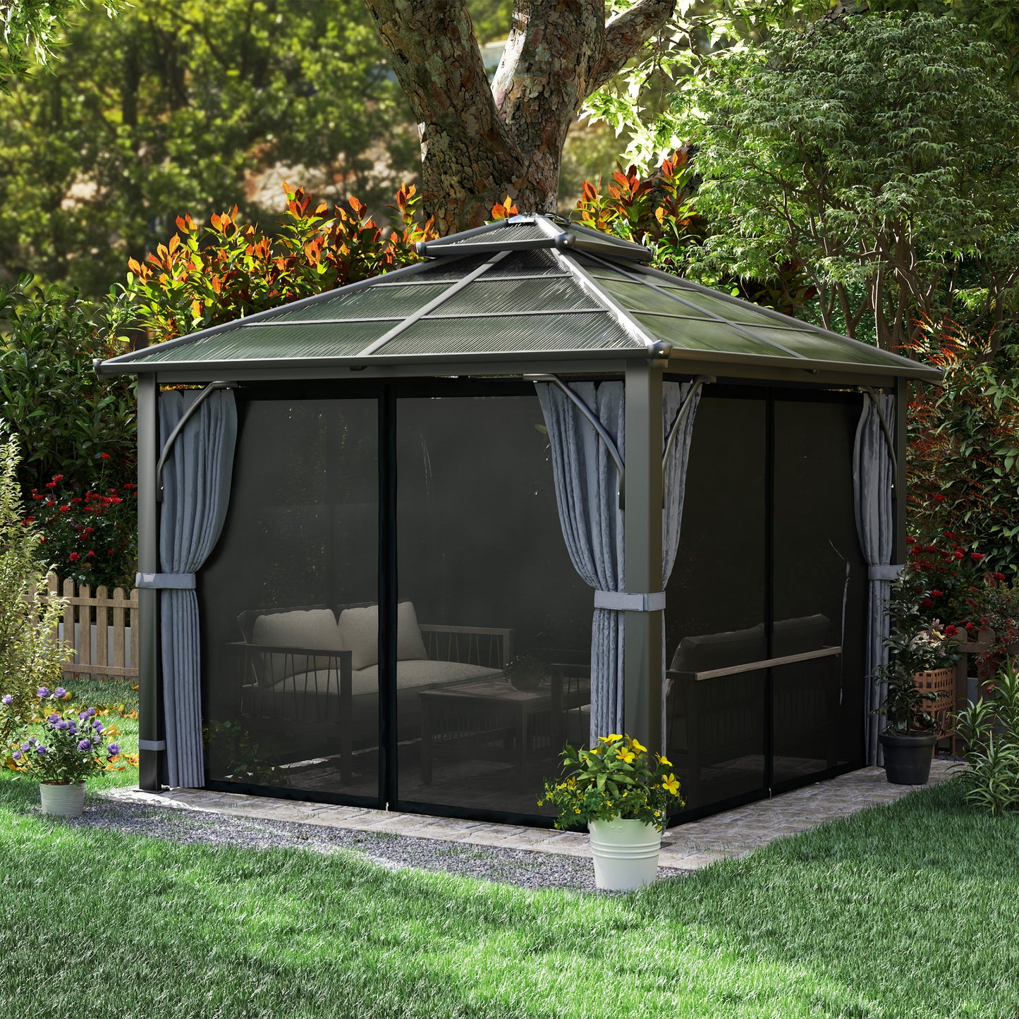 Gazebo toit rigide 10' x 10' polycarbonate double niveau