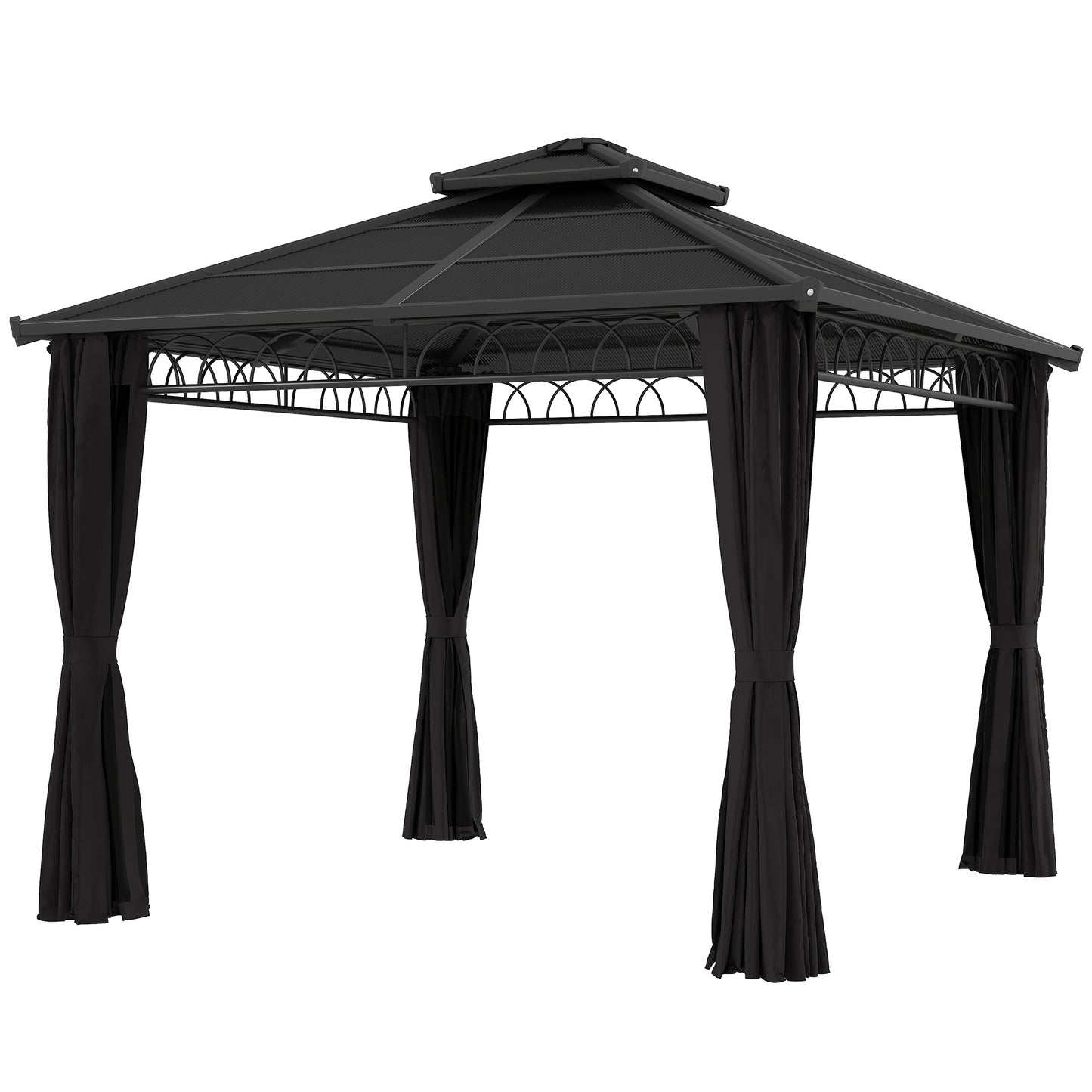 Gazebo rigide double toit PC avec moustiquaire et rideaux