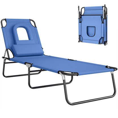Chaise longue pliante avec trou visage ajustable