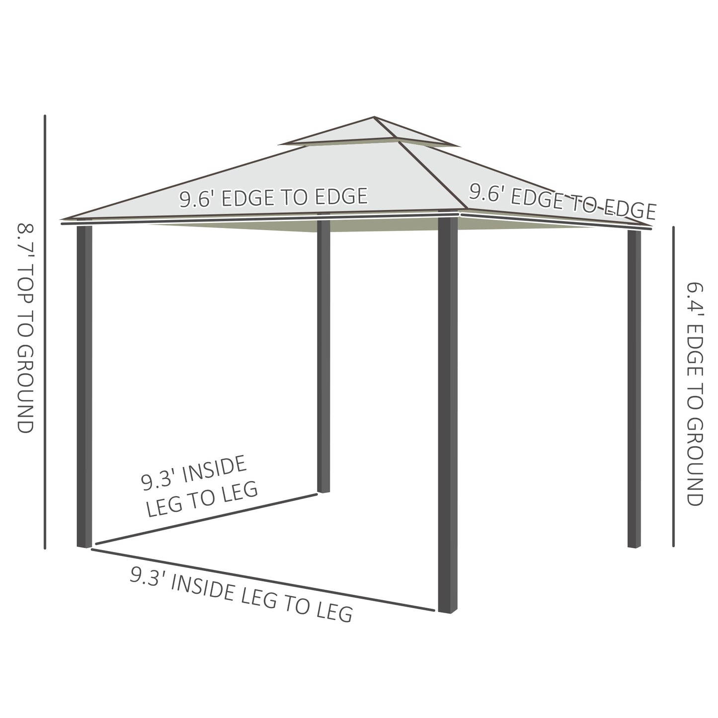 Gazebo patio toit double moustiquaire 2,9m x 2,9m